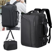 Black backpack shown from multiple angles on a white background