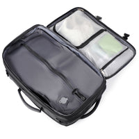 CompressX Go carry-on backpack showing vacuum storage compartment