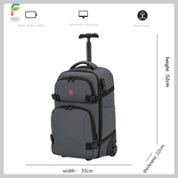 Gray rolling suitcase with measurementsbackground
