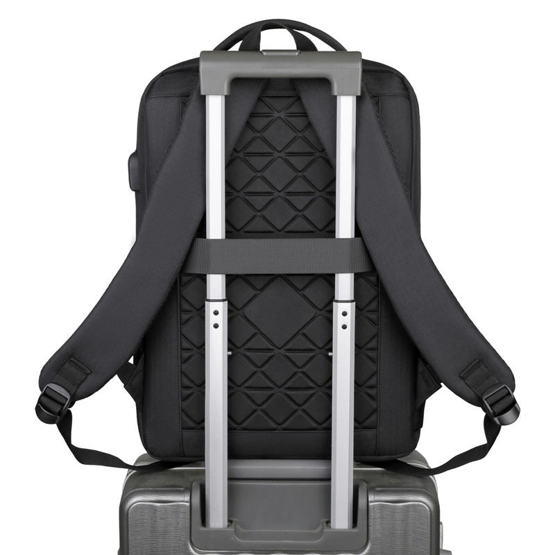 Nova Edge backpack with rolling suitcase attachment on a white background