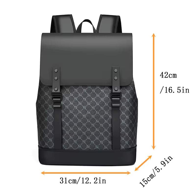 Aura Minimal Premium Laptop Backpack showing size comparison and dimensions for fit reference